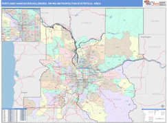 Portland-Vancouver-Hillsboro Metro Area Digital Map Color Cast Style